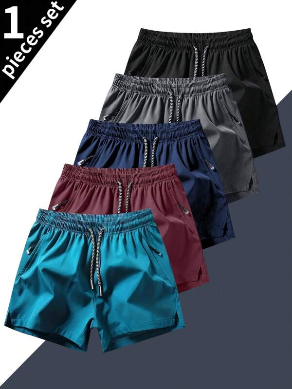 Men's Quick Dry Solid Color Sports Shorts With Pockets, Adjustable Drawstring Waist, Suitable For Gym, Basketball And Outdoor Activities