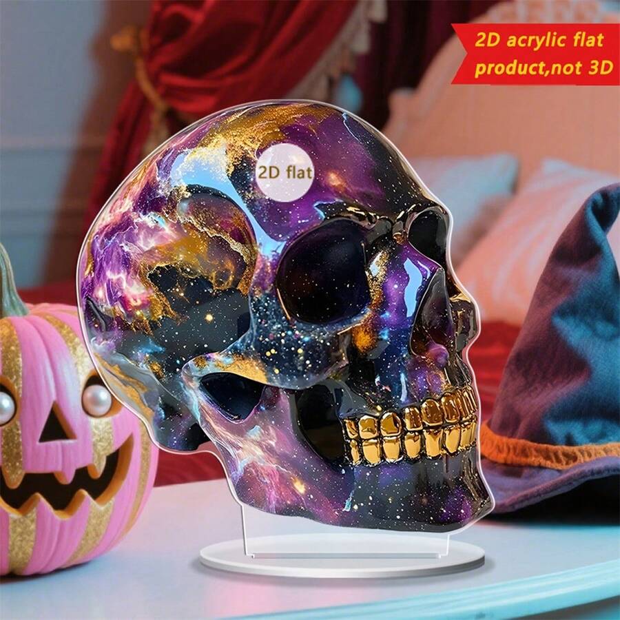 Halloween Skull Decor 2D Flat Acrylic Skeleton Head Decorations Tabletop Ornaments For Home Holiday Party