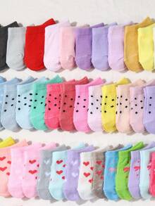 20pairs Baby's Short Socks: Candy-Colored, Lace Bowknot, Heart Pattern, Striped, Soft, Comfortable, Casual, All-Match, Student Ankle Socks - Suitable For Daily Use, Random Mixed Colours - Multicolor - View 4