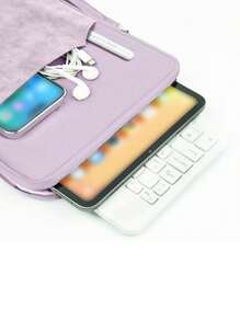 1pc Polyester Material Pink Lightweight Zipper Large Capacity Multi-Layer Electronic Notebook With Padded Travel Protective Case, Suitable For 8"/11"/12.9" Tablets
