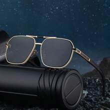 1pc New Stylish Retro Square Frame Fashion Glasses For Men, Casual Vintage Chic Elegant Party Street Wear, Wood Grain Temples High-End UV Protection Driving Fashion Glasses