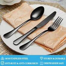 Juego de cubertería de 30 piezas de acero inoxidable negro PVD, servicio para 6 personas, cubiertos negros brillantes y duraderos para el hogar y la cocina, incluye cuchillo, cuchara y tenedor
