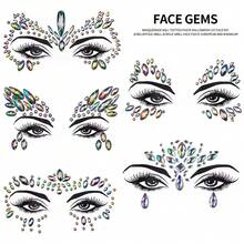Shmian 5Pcs Sexy Temporary Face Tattoo Stickers 3D Glitter Rhinestone&Diamond Decals Festival/Party/Makeup Face Body Jewel Gem Stickers - Multicolor - View 4