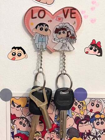 蜡笔小新情侣钥匙扣 卡通房间挂件装饰创意礼物 蜡笔小新和小白钥匙扣居家 情侣一对 卡通小狗挂件 房子冰箱贴