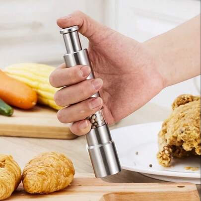 不锈钢手动迷你研磨器 - 按压式香料、胡椒和粗盐研磨器，符合人体工程学手柄，便携式设计，无需电源/电池，易于清洁，是居家和旅行厨房的理想工具。