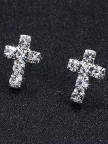 1 par de pendientes de mujer elegantes y simples con cristales en forma de cruz, joyería casual brillante para fiestas