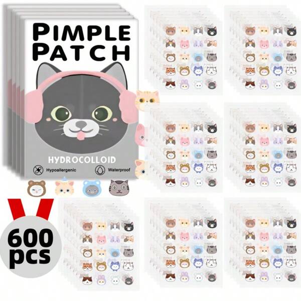 Water-Based Cartoon Acne Patches - Oil-Absorbing Invisible Acne Spot Stickers, Cartoon Animal Designs, Multi-Size