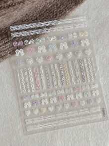 1 Sheet 3D Embossed Bowknot, Heart & Plaid Pattern Nail Art Stickers With Adhesive