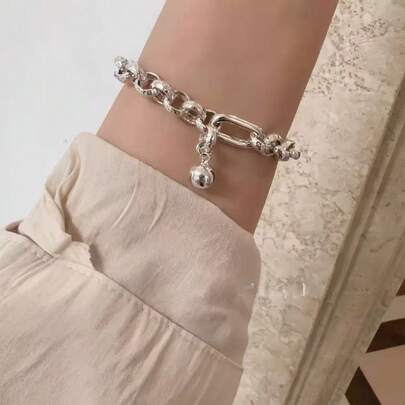 Sterling Silver Bracelet Ball Bell Personalized Thick Chain Adjustable Light Luxury Niche High-End Feeling