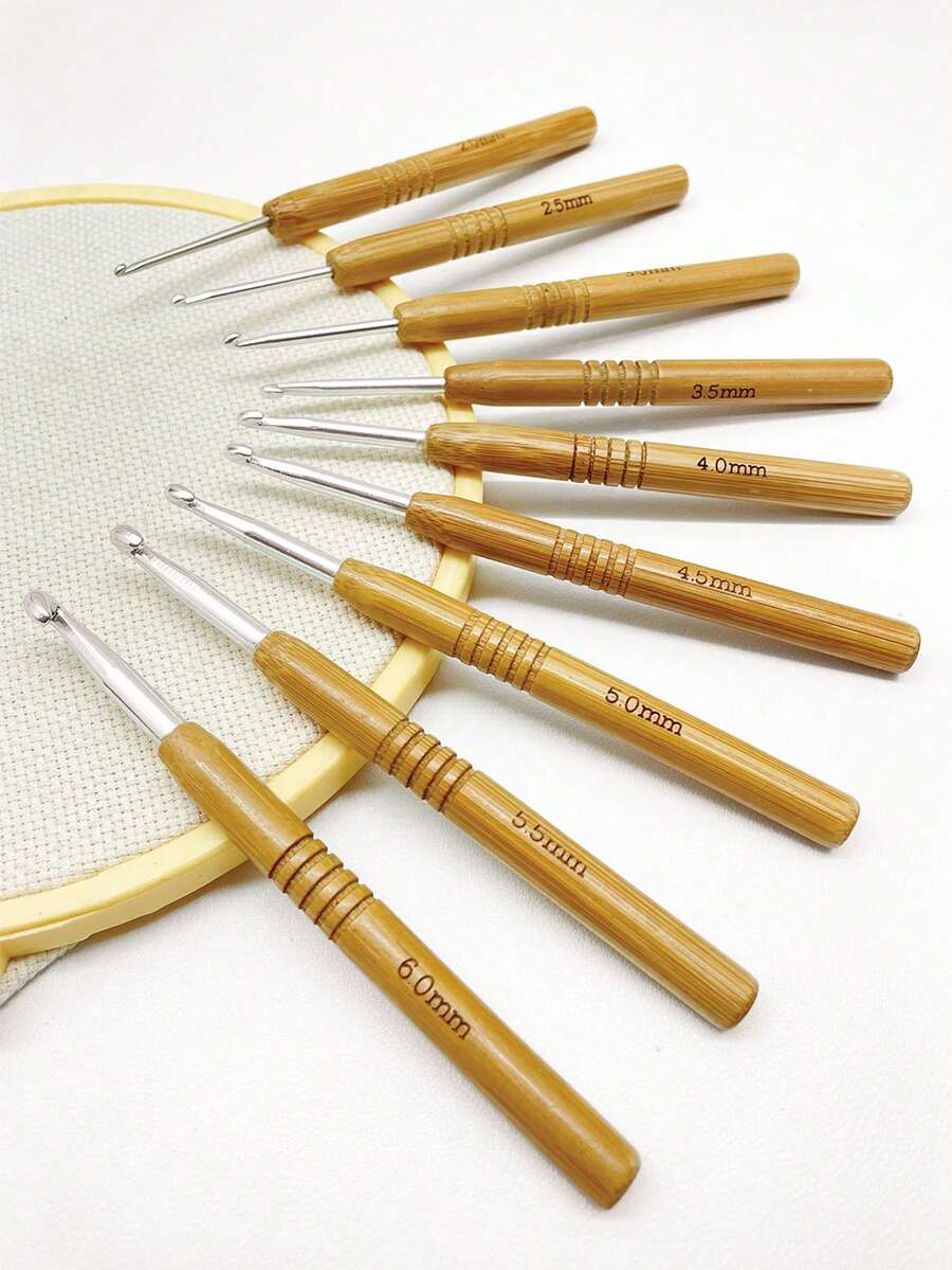 1 件竹柄碳涂层银色钩针,DIY 手工编织娃娃包服装钩针工具 - 彩色 - 查看 1