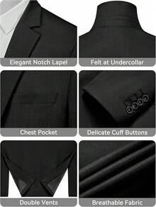 MALE Men's One Button Suit Elegant Solid Color Blazers Lightweight Sport Coats BlazerChristmas SK9H - 黑色 - 查看 2