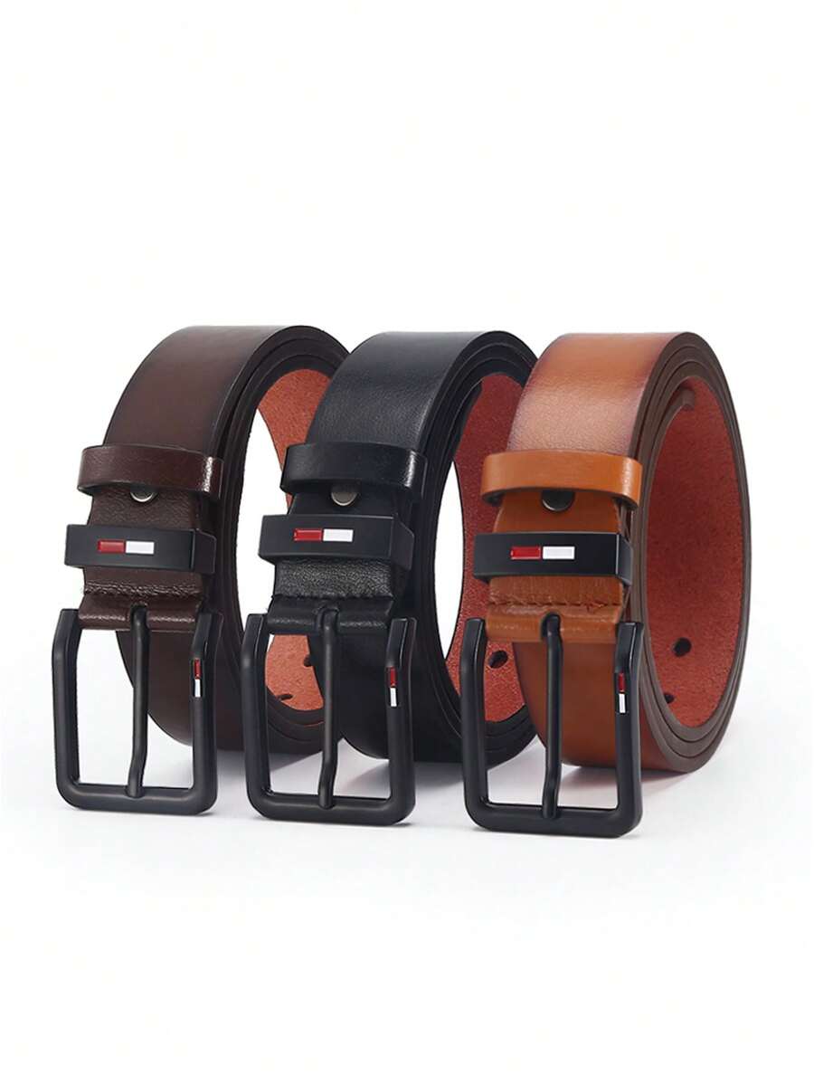 1pc Men's Solid Color Vintage Faux Leather Ratchet Belt, All Seasons