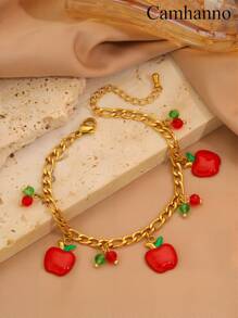 Camhanno 1 pièce Bracelet doux en acier inoxydable doré au design unique, pendentif de fruits mignons et frais, accessoire de bijoux, cadeau, style décontracté, accessoire de bijoux polyvalent pour toutes les saisons
