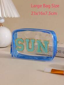 1pc Waterproof Transparent SPF Sunscreen Storage Makeup Bag, PVC Zipper Toiletry Pouch, Portable Travel, SPF Chenille Patch, Small/Large Size Options, Cosmetic Bag - Multicolor - View 12