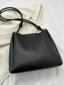 Fashionable Casual Women Tote Bag Foldable Convenient Large Capacity For Business Office For Festivals Holiday Gift Bag For College Students - Black - View 7