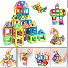 Magnetic Building Blocks Big Size DIY Magnets Toys, Magnetic Tiles Set,Learning Education Constructor Set, Colorful STEM Magnetic Toys For Boys And Girls,Designer Construction Set Toy Building Blocks , Gifts For Birthday/Party/Holiday(Random Color)(Picture Is For Reference Only) Student,Stationery,School Supplies - Multicolor - View 4