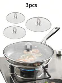 1 pieza/4 piezas Tapa antiderrames de acero inoxidable para sartén de cocina, pantalla antisalpicaduras de grasa para sartén con perilla plegable plana, protector antisalpicaduras de grasa, sin desorden de aceite de cocina, sin quemaduras, tapas de malla ultrafina, acero inoxidable antioxidante