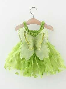 Angel Wing Princess Dress For Girls, Shiny Sequin Party, Summer Fairy Costume - 綠色 - 查看 2