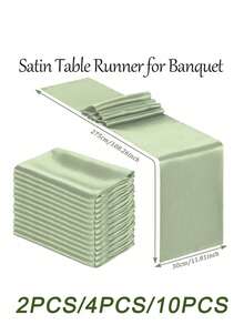 10pcs 30*275cm Wedding Satin Tablecloths, Sage Green/Dark Green Silk Tablecloths For Banquet Tables, Suitable For Rectangular/Round Dining Tables - Green - View 3