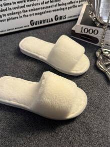 1 paire de pantoufles d'intérieur mode de couleur unie, pantoufles moelleuses en peluche pour femmes avec semelle souple, légères, convenant pour le salon et la chambre à coucher, toutes saisons