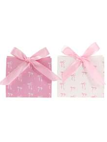 6件装蝴蝶结礼盒，节日派对糖果包装盒，粉色和白色蝴蝶结礼品包装盒，适用于生日、派对、婚礼、纪念品礼品盒