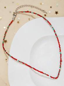 1pc Serotonin Asymmetrical Seed Bead Necklace, Rainbow Glass Beads On Steel Wire, Feminine Design