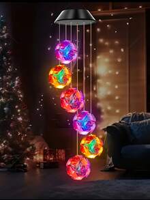 Solar Color Changing Wind Chimes With RGB Rose Ball - Outdoor Garden Decoration, Suitable For Garden, Courtyard, Villa, Park Landscape Light Hanging Lamp Gift For Mon - Color - View 2
