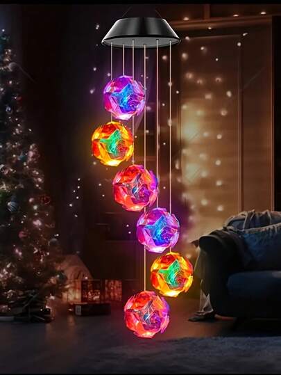 Solar Color Changing Wind Chimes With RGB Rose Ball - Outdoor Garden Decoration, Suitable For Garden, Courtyard, Villa, Park Landscape Light Hanging Lamp Gift For Mon