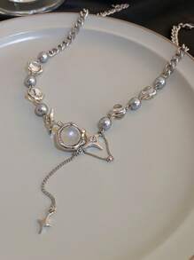 1 pieza Collar de flecos elegante de luz de luna para mujer, vintage personalizado apto para uso diario, bar, fiesta, festival de música