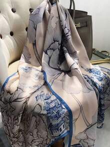 时尚优雅围巾，女士包包，头巾，柔软绿孔雀羽毛印花围巾，防晒披肩，旅行围巾，1件