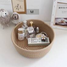 Panier de rangement de bureau tressé de style INS, boîte de rangement artisanale, cadeau créatif de forme ronde