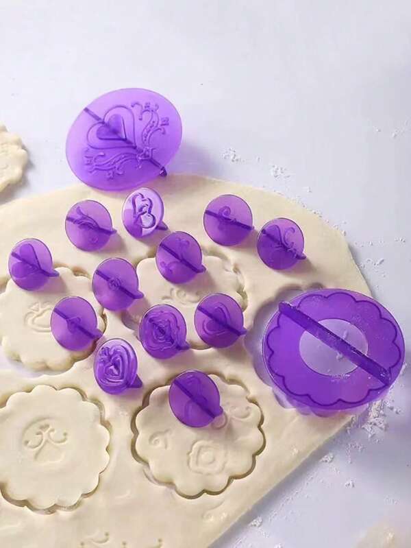 14pcs Heart Flower Sugar Cookie Mold, Cookie Imprint Stamp Cutter, Cake Baking Decorative DIY Tools