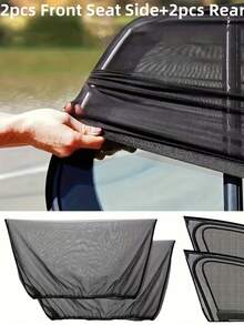 2/4 pièces store pare-soleil de fenêtre de voiture et rideaux de moustiquaire - pliables protection intimité noire tout-temps, protection UV et bouclier anti-insectes, convient pour voitures, camions, SUV