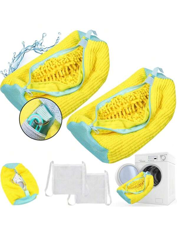 2 Sacchetti per il lavaggio delle scarpe nella lavatrice, borsa portatile per la cura delle scarpe, borsa per il lavaggio profondo delle scarpe, riutilizzabile per tutti i tipi e dimensioni di scarpe, colore giallo
