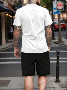Men's Commuter Versatile Round Neck Short Sleeve Top And Shorts Set, Comfortable & Breathable
