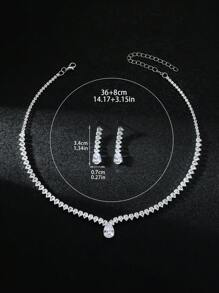3 Peças Conjunto de Joias de Cristal de Zircônia Elegante Feminino, Colar + Brincos, Minimalista e na Moda, Adequado para Festas, Galas, Casamentos, Festivais e Combinação Diária