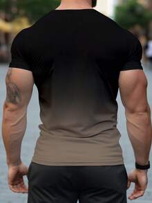 Camiseta deportiva de manga corta y cuello redondo para hombres, versátil y cómoda, con estampado degradado, adecuada para primavera/verano - Multicolor - Ver 2