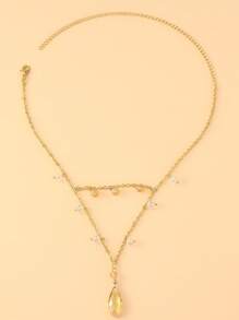 Dainty Layered Necklace With Yellow Teardrop Pendant For Women, Gold Chain Elegant Jewelry For Party Wedding Gift