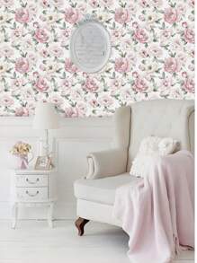 1 Rolo Papel de Parede Adesivo Peônia Rosa, Papel de Parede Estilo Boêmio Retrô, À Prova d'Água, Durável, Papel de Contato Vinil Destacável e Colante, Adesivo com Padrão de Flor Rosa em Bottom Claro, Adesivo de Decoração de Arte para Casa, Adesivo de Arte de Parede