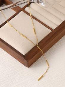 قلادة شكل هندسي على شكل Y ستانلس ستيل مطلي بالذهب، عصرية وأنيقة مزينة بشرابات للنساء، لاتسبب حساسية