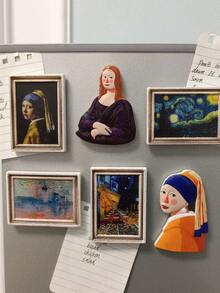 1 Refrigerator Art Magnet, Refrigerator Magnet, 3D World-Renowned Painting Magnet, Oil Painting Photo Frame, Retro Personalized, Suitable For Kitchen, Office, Whiteboard, Storage Cabinet, Refrigerator And Dishwasher, Home Decoration, Refrigerator Decoration, Information Magnet, Suitable For Christmas Decoration, Easter, Christmas, Mother's Day, Is A Good Gift - Multicolor - View 6