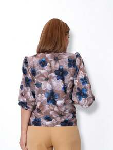Women's Blouse With 3/4 Sleeves - Azul Royal Flor - Ver 3