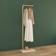 7-Character Shaped Metal Coat Rack, Light Luxury Golden Modern Style Floor-Standing Hanger, Suitable For Hanging Long And Short Clothes, Bags, With Marble Base For Storage - 金色 - 查看 5