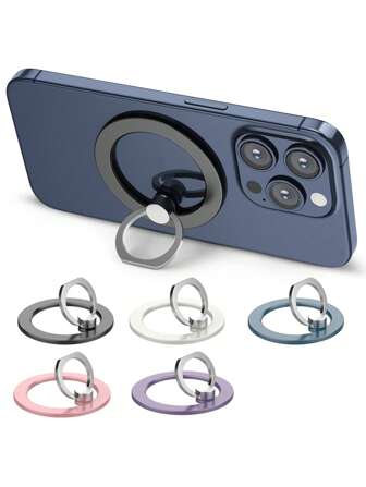 For Magnetic Finger Clasp 2 Sections Pocket Stand 1pc Ultra Light And Ultra Thin Strong Suction Rotating 360° Wall Stickers Everywhere Folding Ring Phone Holder Alloy Portable Universal Desktop Creative Compatible With IPhone, Android Phone, Gift For Birthday, Family, Friends Finger Ring Holder, Phone Grip, Phone Accessories