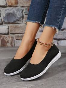 Fall/Winter Casual Embroidered Breathable Slip-On Canvas Shoes, Summer New Style Round Toe Lightweight Comfortable Brown Walking Sneakers, Fashion Versatile - Black - View 2