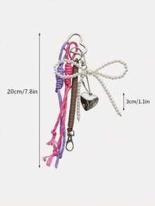 Yogodlns 卡哇伊 1 件时尚风格甜美酷炫仿珍珠绳结五角星吊坠钥匙扣钥匙圈包饰，适合日常佩戴生日礼物创意钥匙扣 DIY 包包吊坠可爱配饰礼品创意 - 彩色 - 查看 10