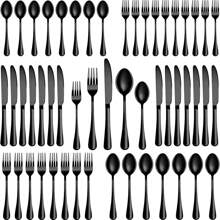 Juego de cubertería de 30 piezas de acero inoxidable negro PVD, servicio para 6 personas, cubiertos negros brillantes y duraderos para el hogar y la cocina, incluye cuchillo, cuchara y tenedor