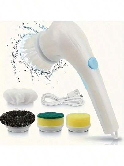 A Magical Tool For Household Cleaning! 5-Brush Electric Cleaning Brush, Rechargeable, Suitable For Multiple Scenarios, Stain Nemesis!