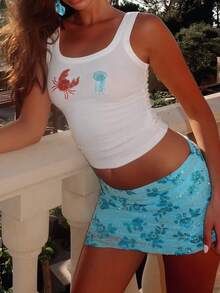 Women Y2k Boho Cami Top Sequin Beaded Crab/Jellyfish/Shell/Starfish Embroidery Sleeveless Scoop Neck Fitted Crop Top Backless Seaside Top Summer Going Out Clubwear - 白色 - 查看 2