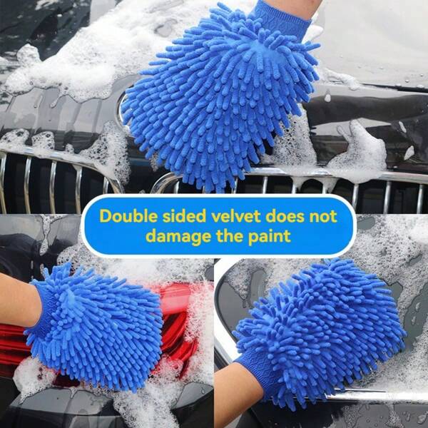 1pc Premium Dual Sided Ultra-Soft Microfiber Car Wash Drying Glove - Super Absorbent & Durable, For Car Detailing